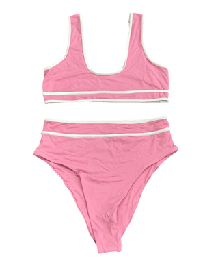 Stone Fox Swim 2-piece Pink / White High Waisted Bikini Set - Top Uk M  / Bottoms UK S
