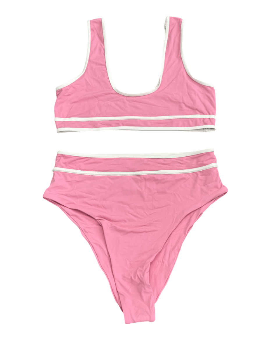 Stone Fox Swim 2 - piece Pink / White High Waisted Bikini Set - Top Uk M / Bottoms UK S - Reliked