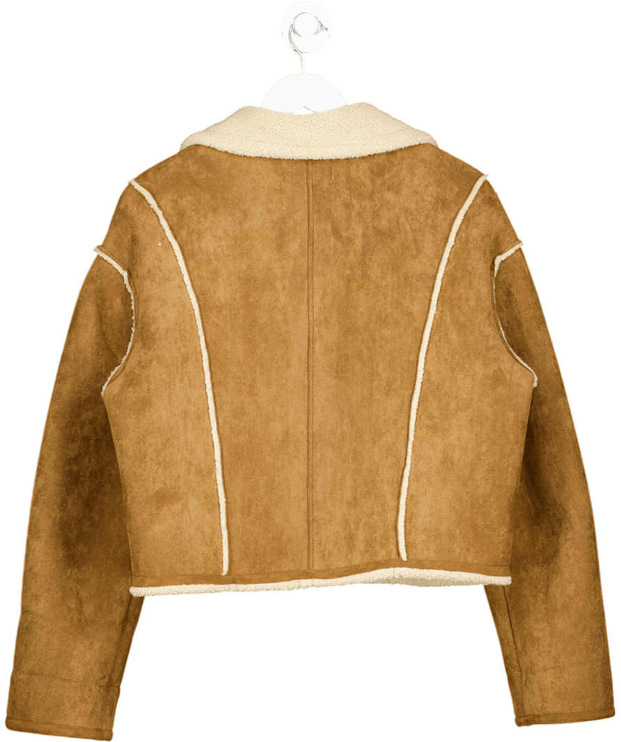 storets Brown Tan Faux Shearling Double Breasted Jacket UK S/M - Reliked