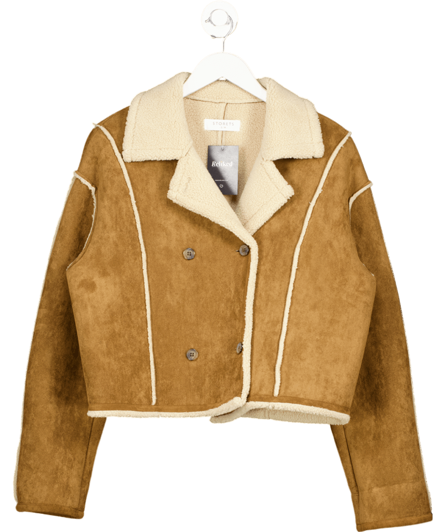 storets Brown Tan Faux Shearling Double Breasted Jacket UK S/M - Reliked