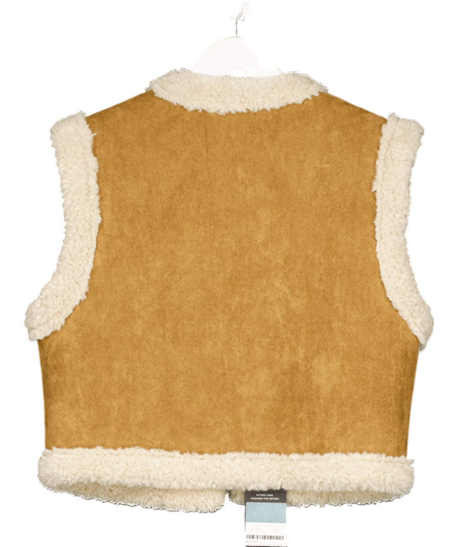 storets Tan Brown Katy Open Front Shearling Vest / Gilet UK S/M - Reliked