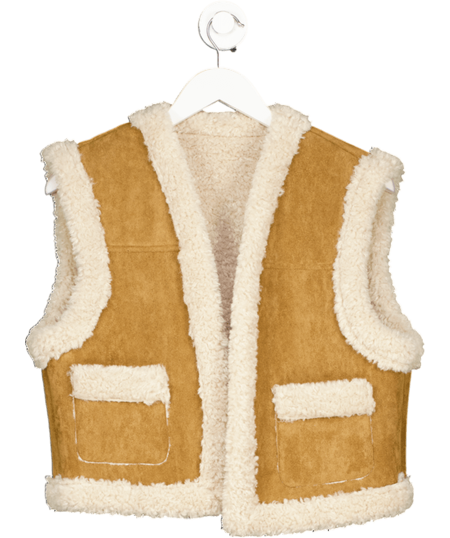 storets Tan Brown Katy Open Front Shearling Vest / Gilet UK S/M - Reliked