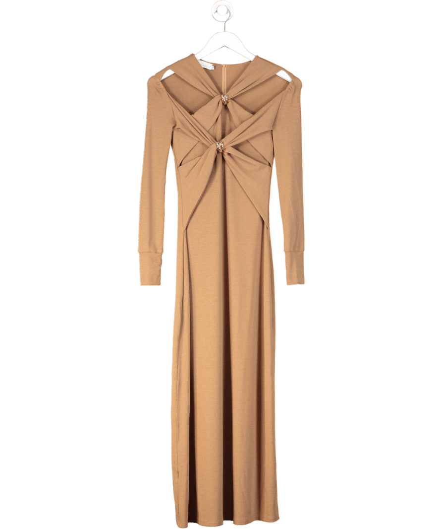 STORM LABEL Brown Gold Toned Hardware Coffee Dress UK S - Reliked