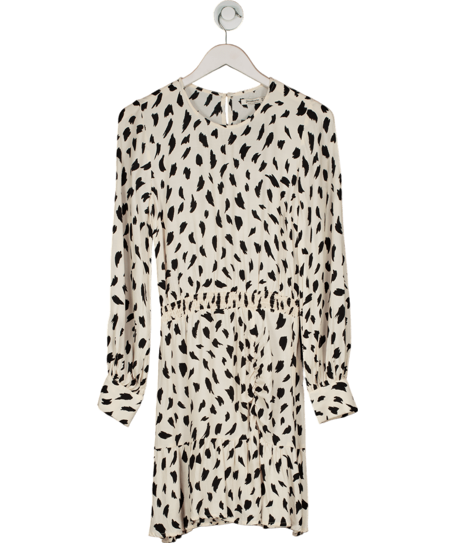 Stradivarius Cream Black And White Ruffled Mini Dress UK S - Reliked