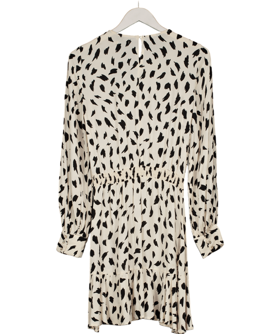 Stradivarius Cream Black And White Ruffled Mini Dress UK S - Reliked