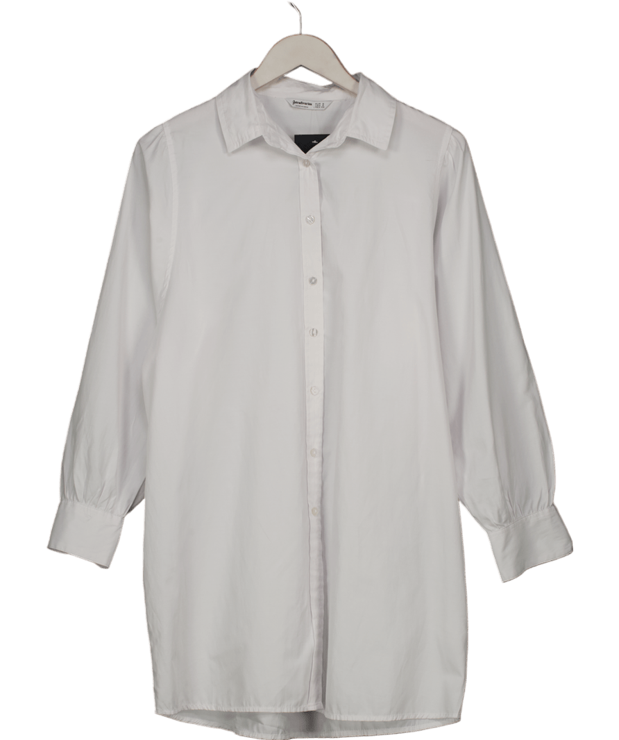Stradivarius White Oversized Poplin Shirt Dress UK S - Reliked
