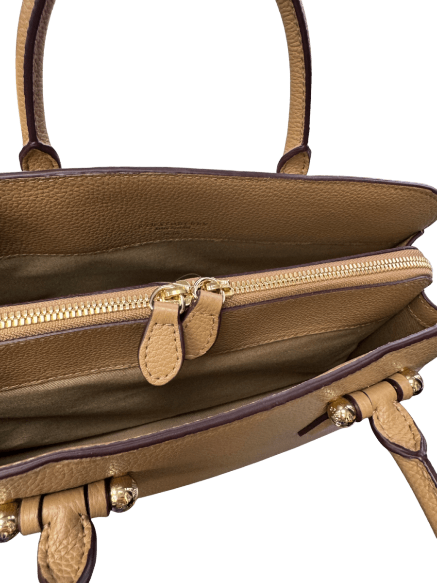 Strathberry Midi Tote Bag In Caramel Leather With Crossbody Strap - Reliked