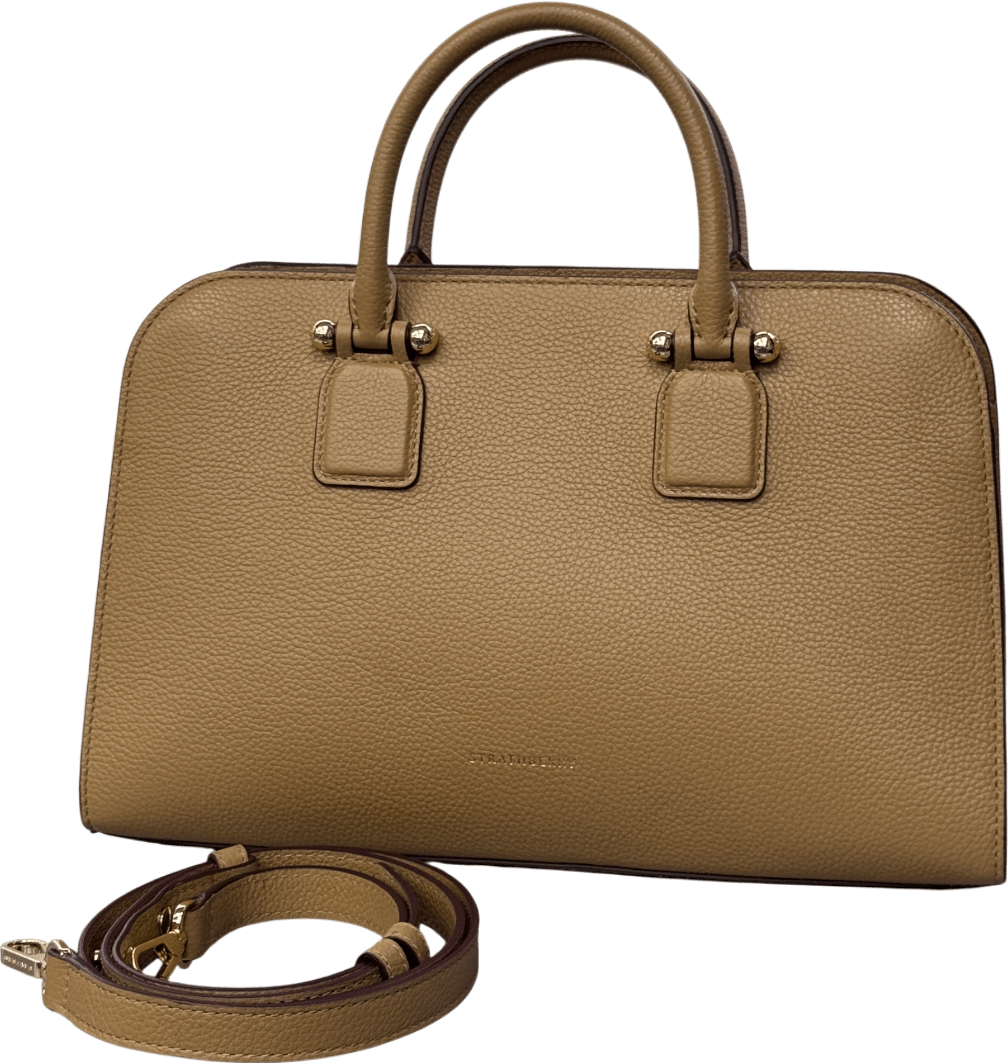 Strathberry Midi Tote Bag In Caramel Leather With Crossbody Strap - Reliked