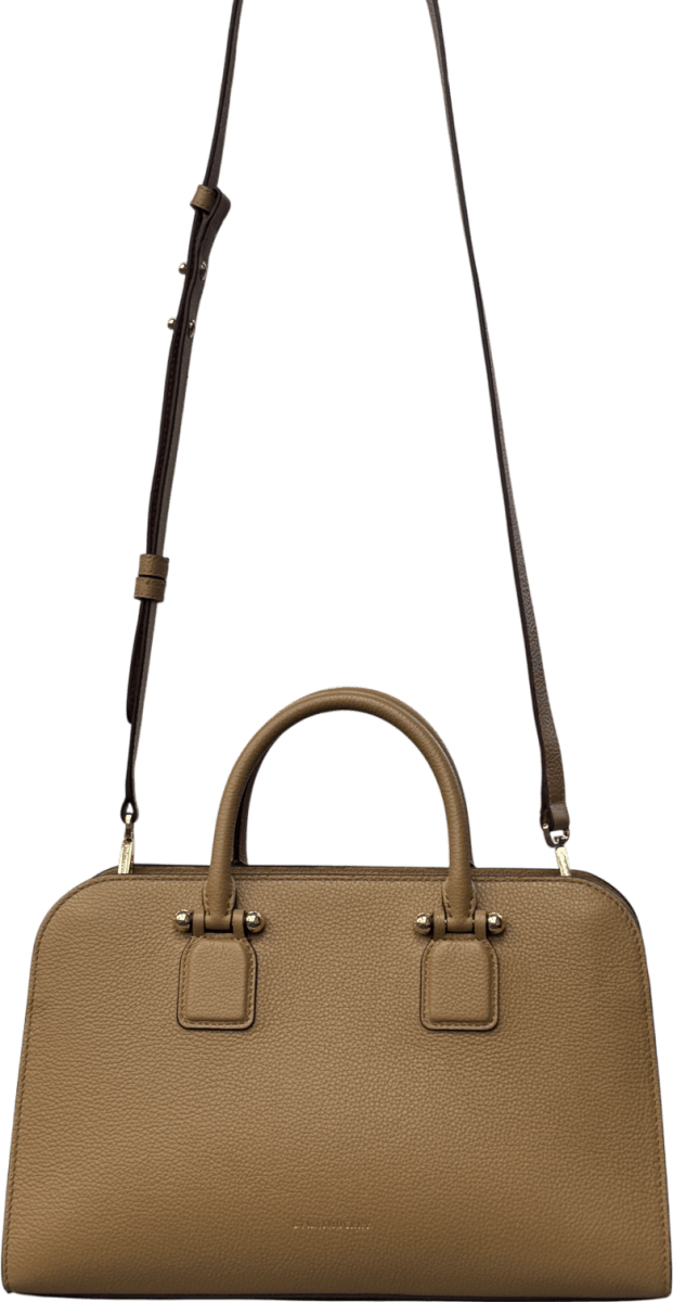 Strathberry Midi Tote Bag In Caramel Leather With Crossbody Strap - Reliked