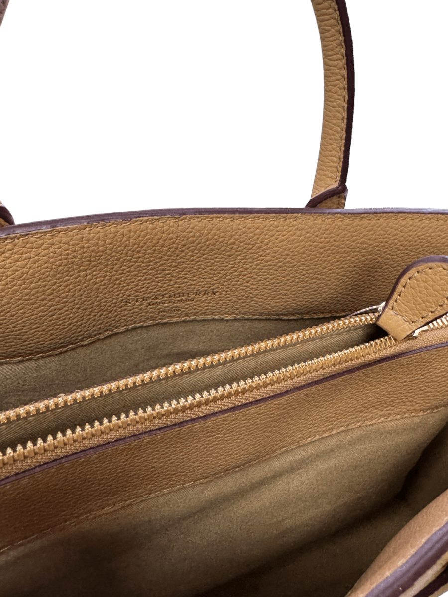 Strathberry Midi Tote Bag In Caramel Leather With Crossbody Strap - Reliked