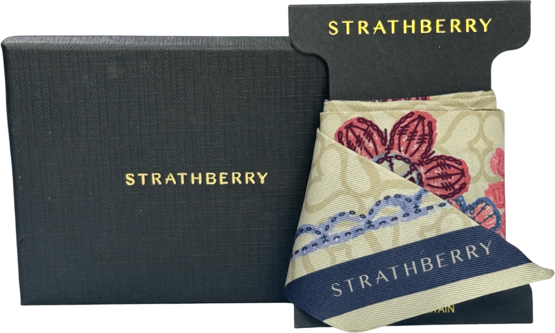 Strathberry Multicoloured Silk Twill Skinny Scarf - Monogram Floral Print One Size - Reliked