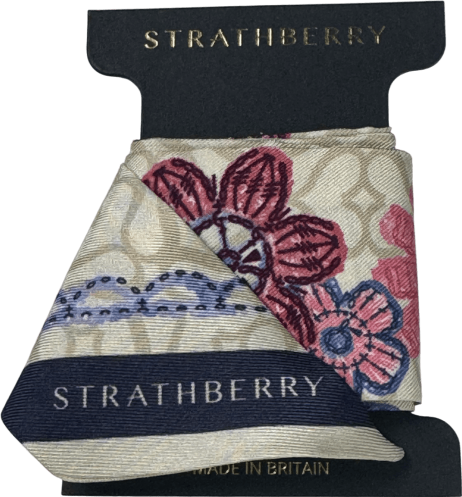 Strathberry Multicoloured Silk Twill Skinny Scarf - Monogram Floral Print One Size - Reliked