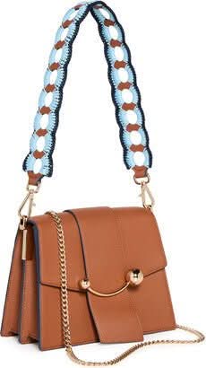 Strathberry Tan Leather Box Crescent shoulder bag with crochet strap - Reliked