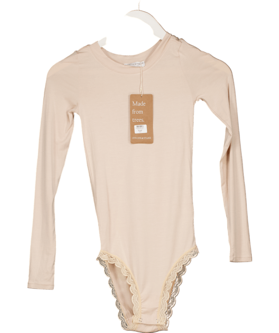 Stripe & Stare Beige Long Sleeve Tencel Modal Bodysuit UK S - Reliked