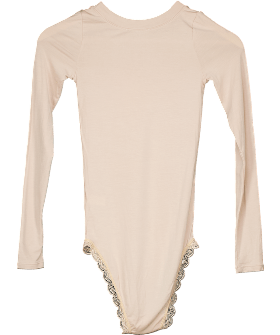 Stripe & Stare Beige Long Sleeve Tencel Modal Bodysuit UK S - Reliked