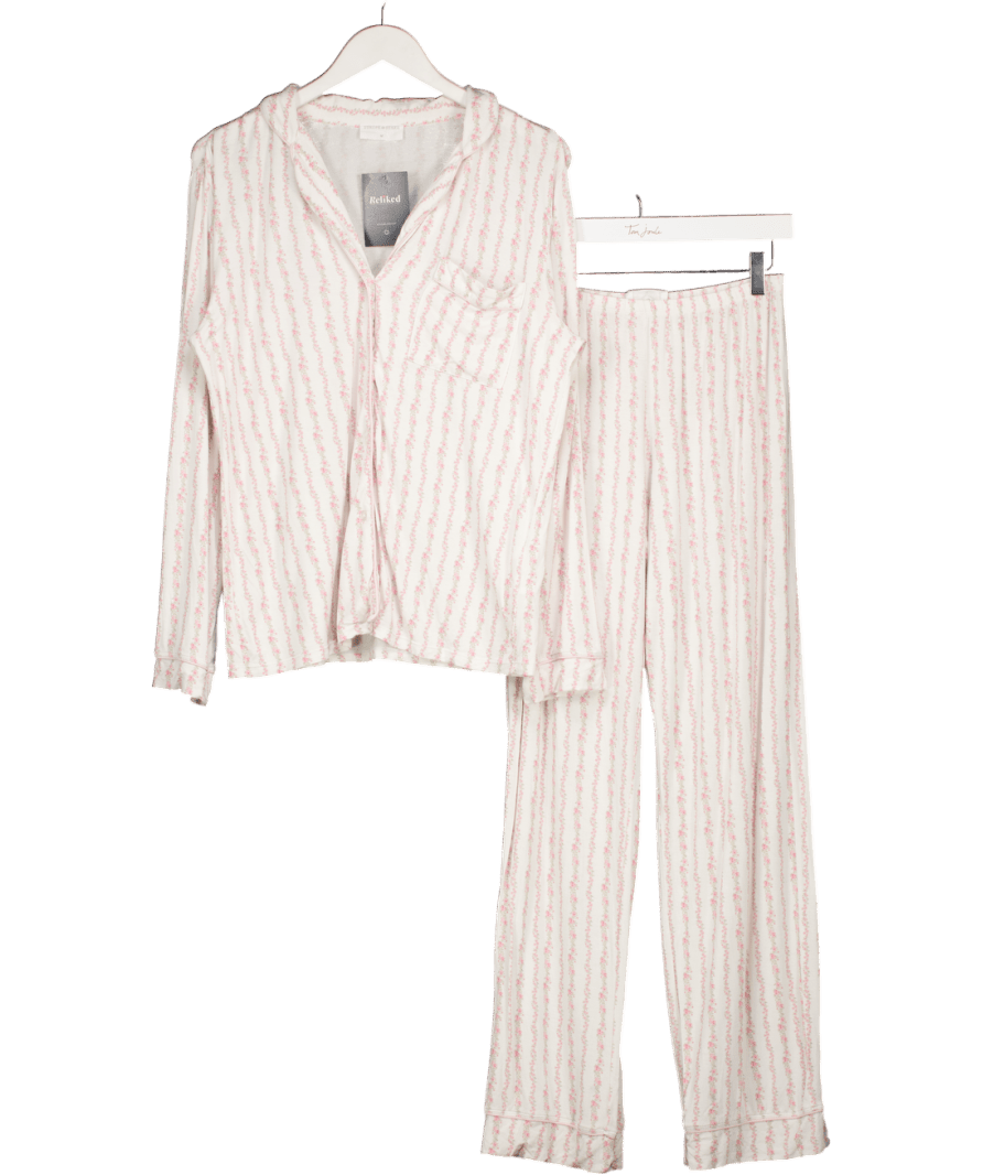 Stripe & Stare White Ditsy Print Pyjama Set UK M - Reliked
