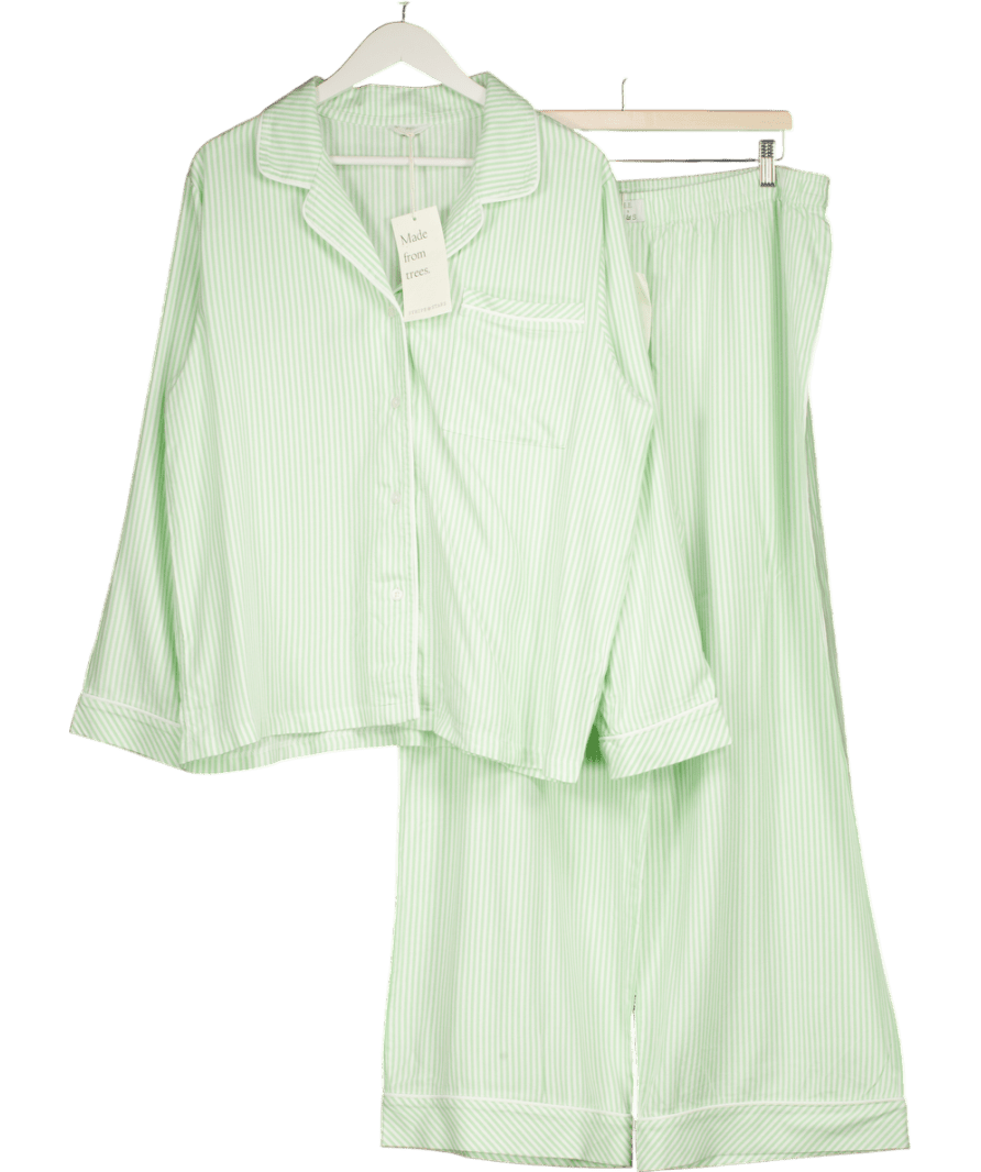 Stripe & Stare X Emily English 2 - piece Matcha Green Soft Brushed Woven Pyjama Set UK XXL - Reliked