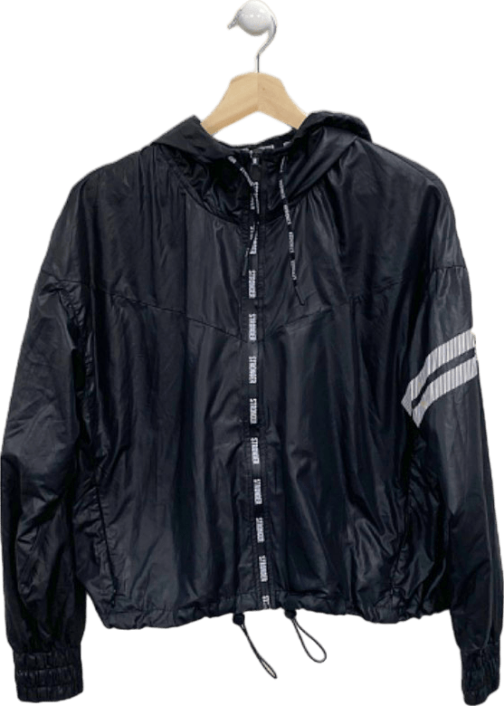 Stronger Black Hooded Windbreaker Jacket UK M - Reliked
