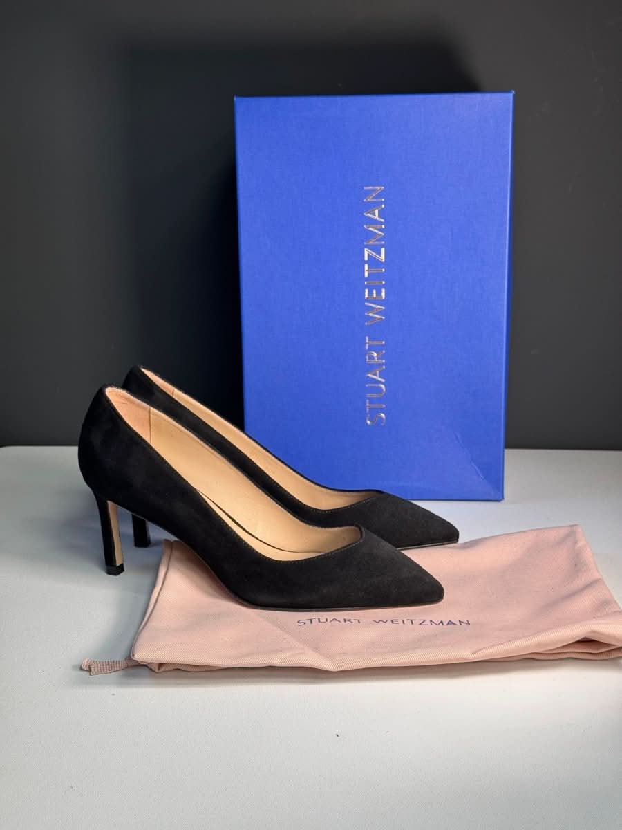 Stuart Weitzman Black Suede Leather Anny 70mm Court Shoe UK 2.5 EU 35.5 👠 - Reliked