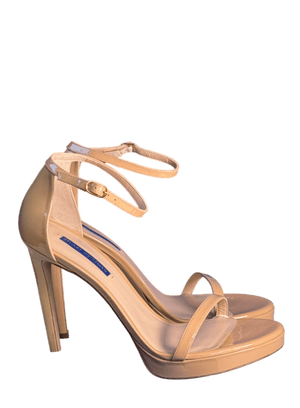 Stuart Weitzman Nude Patent Leather Discoplatform Sandal Us10.5 UK 8 EU 41