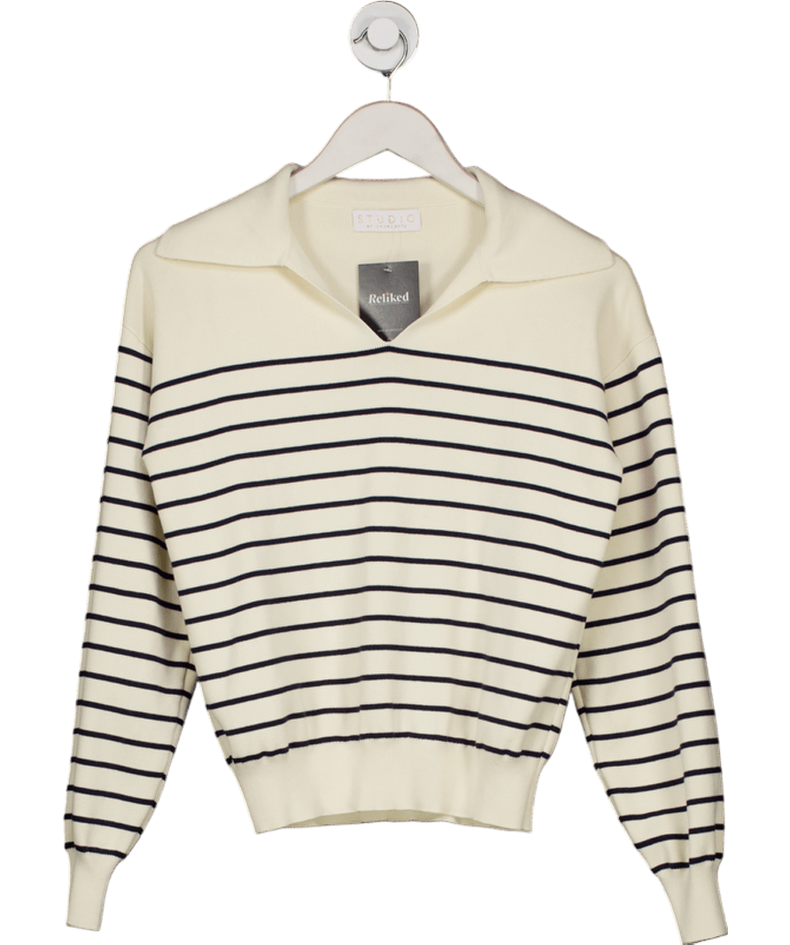Studio by Charlotte Cream Striped Knit With Collar One Size - Reliked