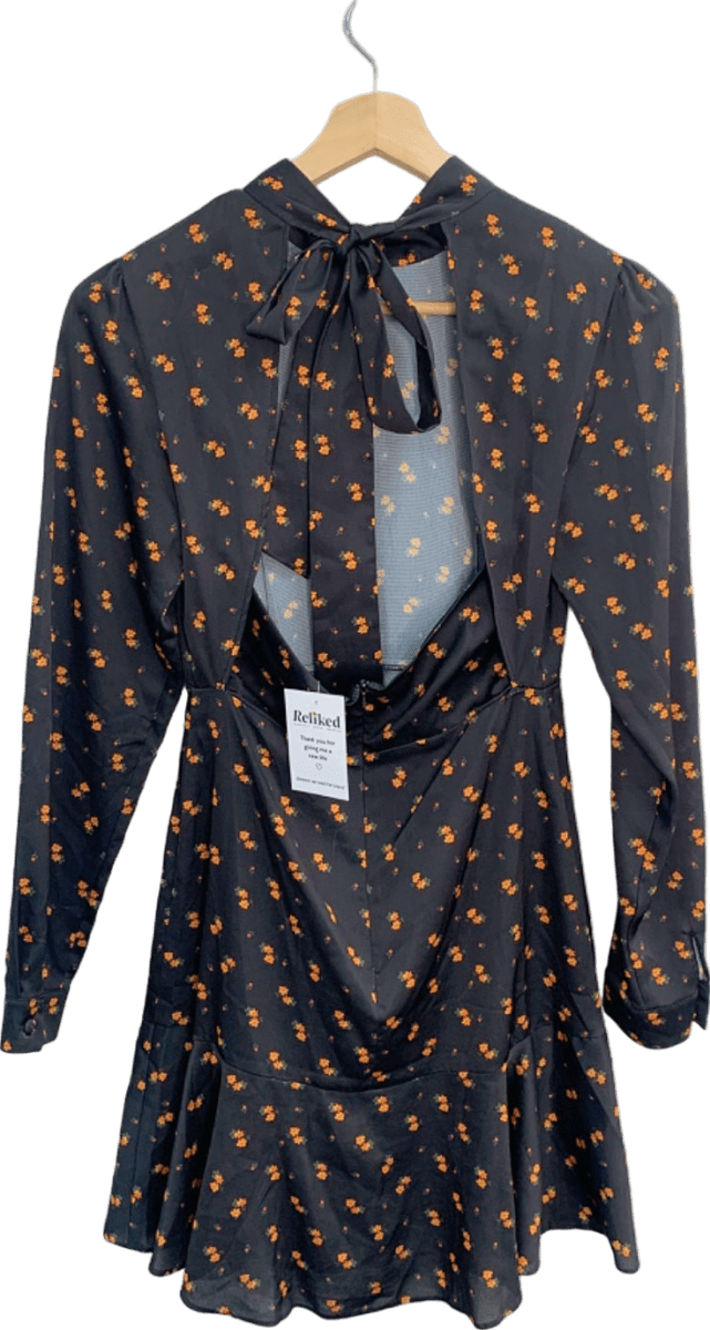 Style Cheat Black Floral Long - Sleeved Dress UK 8 - Reliked