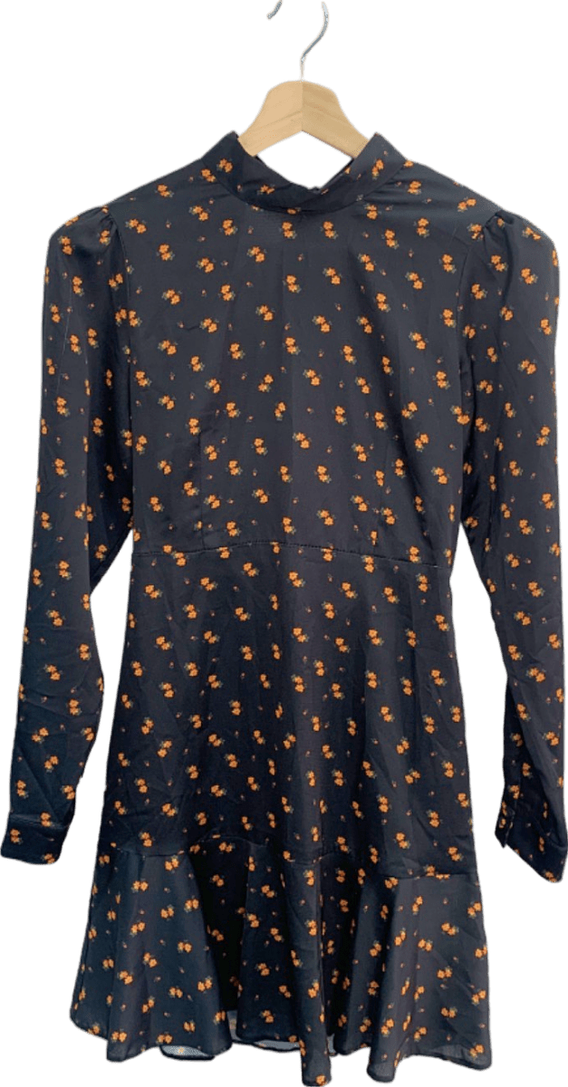 Style Cheat Black Floral Long - Sleeved Dress UK 8 - Reliked