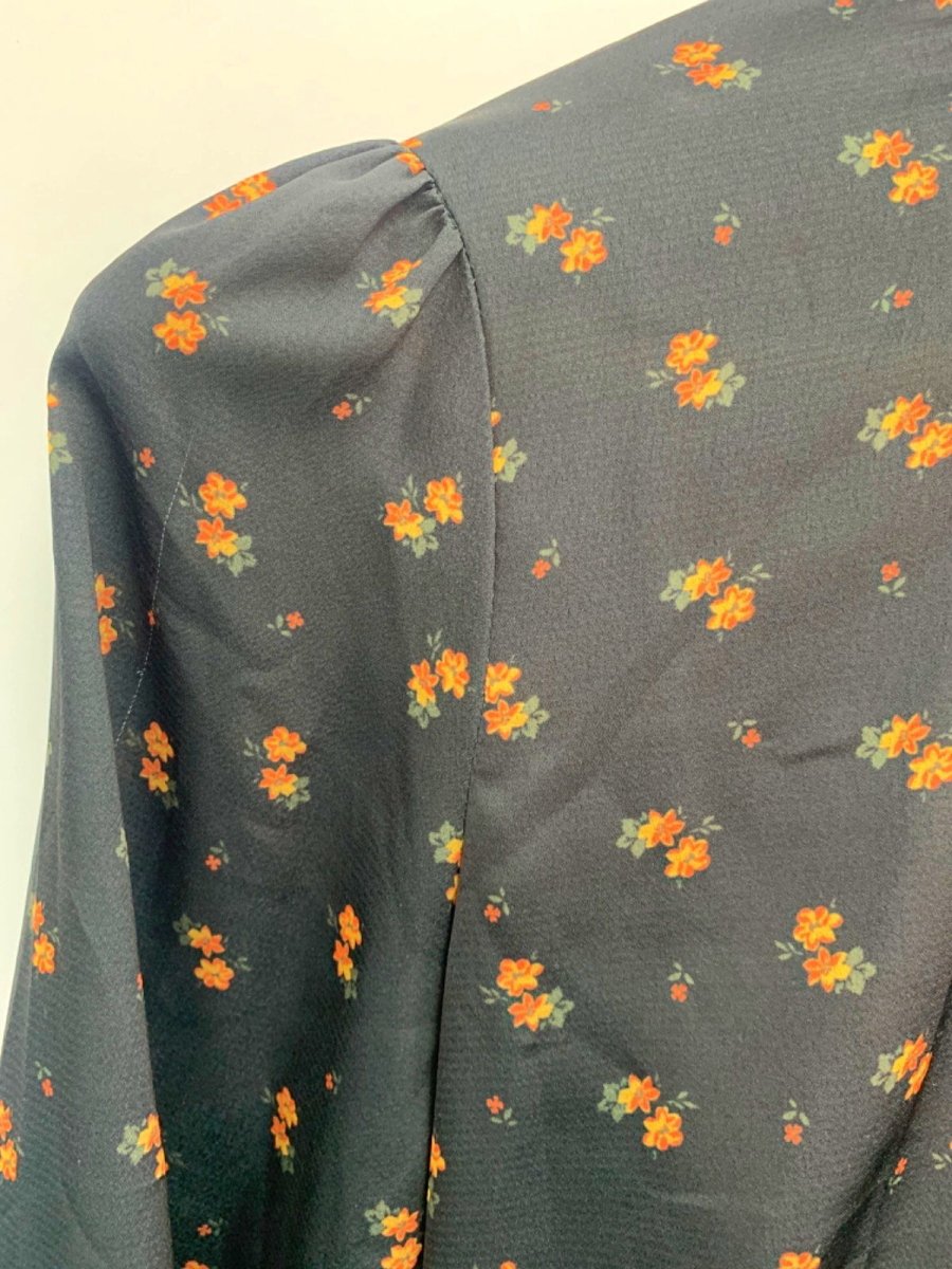 Style Cheat Black Floral Long - Sleeved Dress UK 8 - Reliked