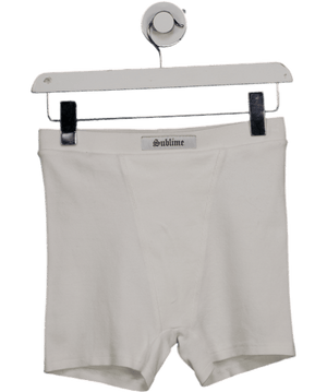 Sublime White Ribbed Logo Patch Biker Shorts UK 10