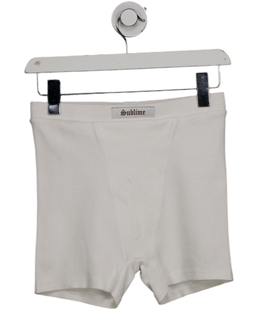 Sublime White Ribbed Logo Patch Biker Shorts UK 10 - Reliked