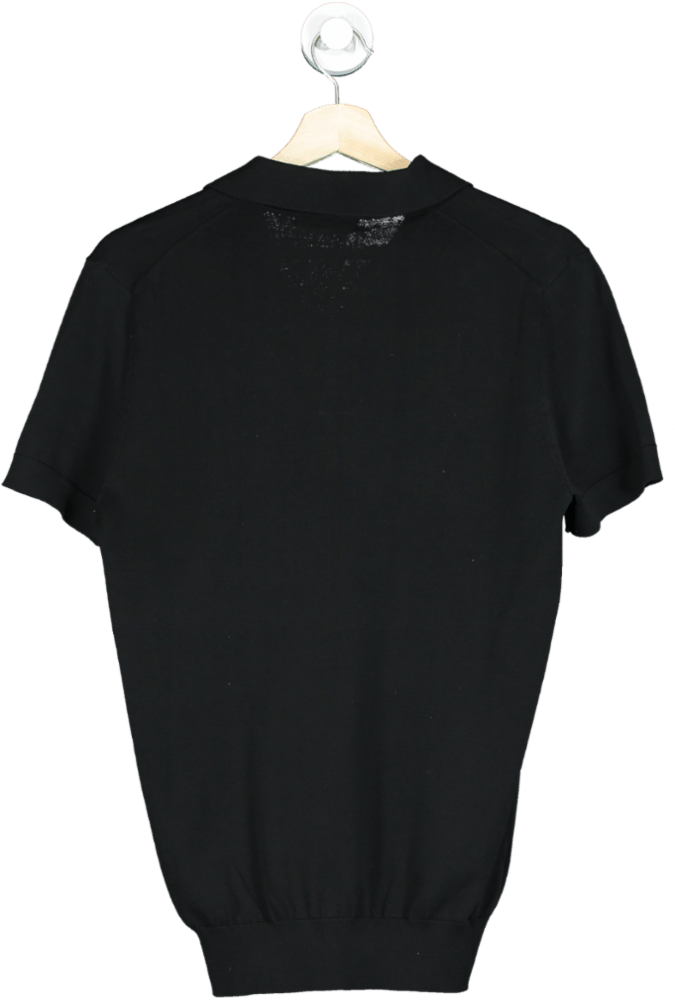 SuitSupply Black Californian Cotton & Mulberry Silk Buttonless Knit Polo Top UK S - Reliked