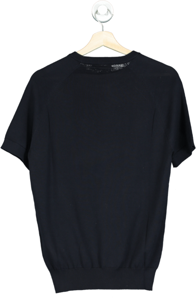 SuitSupply Blue Navy Cotton & Mulberry Silk Short Sleeve Crewneck UK M - Reliked