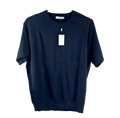 SuitSupply Blue Navy Cotton & Mulberry Silk Short Sleeve Crewneck UK S - Reliked