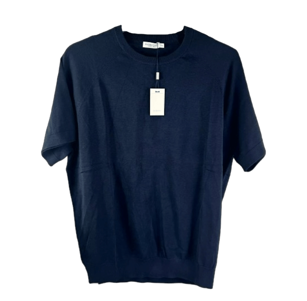 SuitSupply Blue Navy Cotton & Mulberry Silk Short Sleeve Crewneck UK S - Reliked