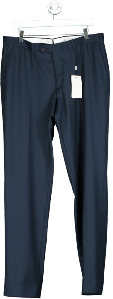 SuitSupply Blue Navy Slim Leg Straight Suit Trousers UK XL W38 - Reliked
