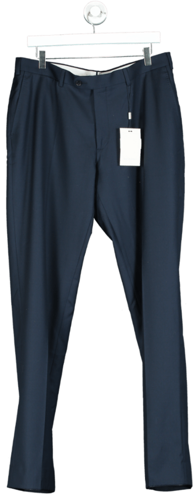 SuitSupply Blue Navy Slim Leg Straight Suit Trousers UK XL W38 - Reliked