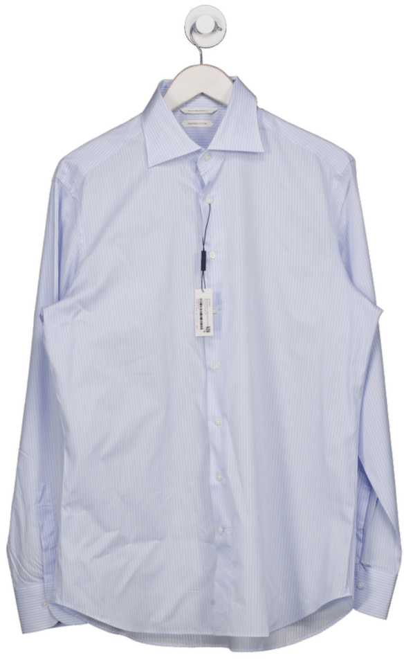 SuitSupply Light Blue Striped Tailored Fit Shirt In Egyptian Cotton 16" Neck UK M - Reliked