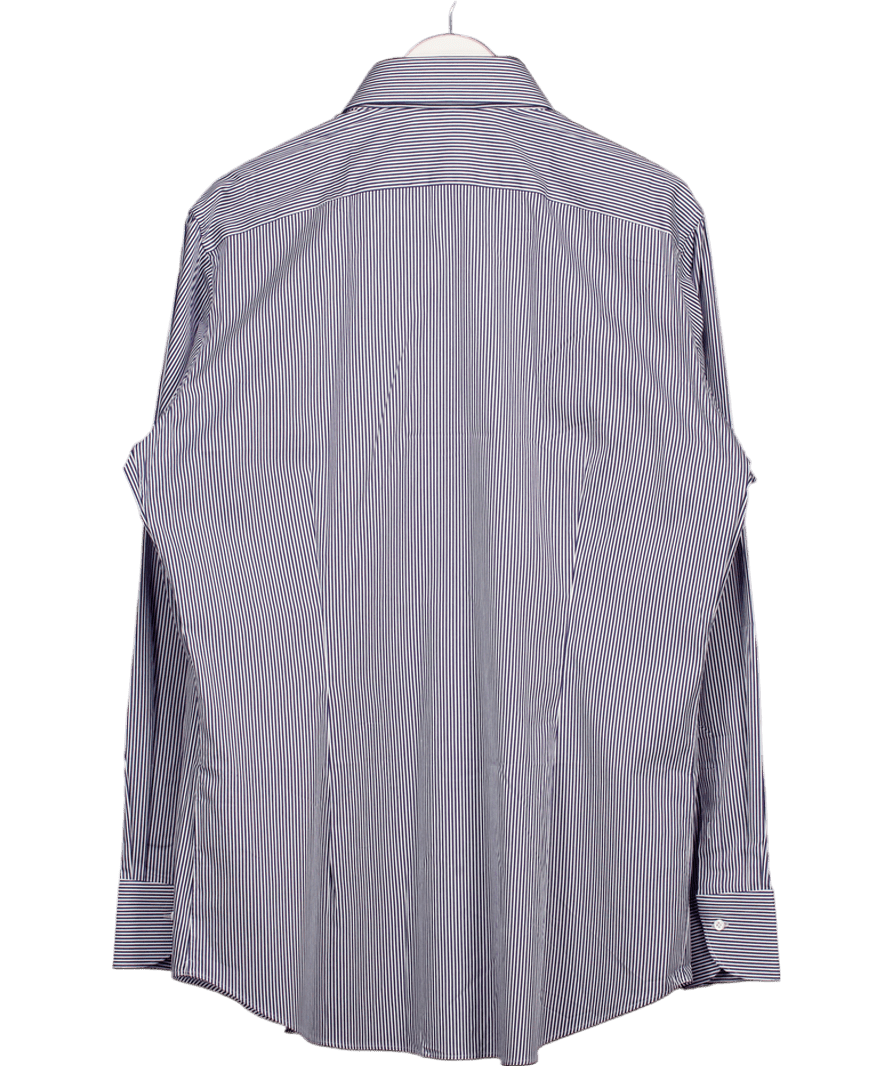 SuitSupply Navy Blue / White Striped Extra Slim Fit Stretch Cotton Shirt 17 3/4" Neck UK XXL - Reliked