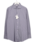 SuitSupply Navy Blue / White Striped Extra Slim Fit Stretch Cotton Shirt 17 3/4" Neck UK XXL - Reliked