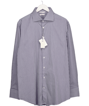 SuitSupply Navy Blue / White Striped Extra Slim Fit Stretch Cotton Shirt 17 3/4" Neck UK XXL