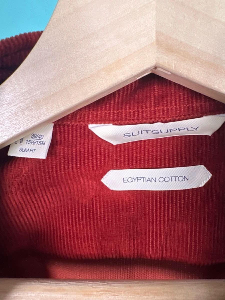 Suitsupply RUST EGYPTIAN COTTON CORDUROY Slim Fit Shirt EU 14/15”NECK UK S - Reliked