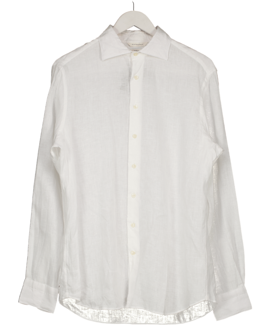 SuitSupply White 100% Pure Linen Shirt 41" Chest / 16" Neck UK 40" CHEST - Reliked