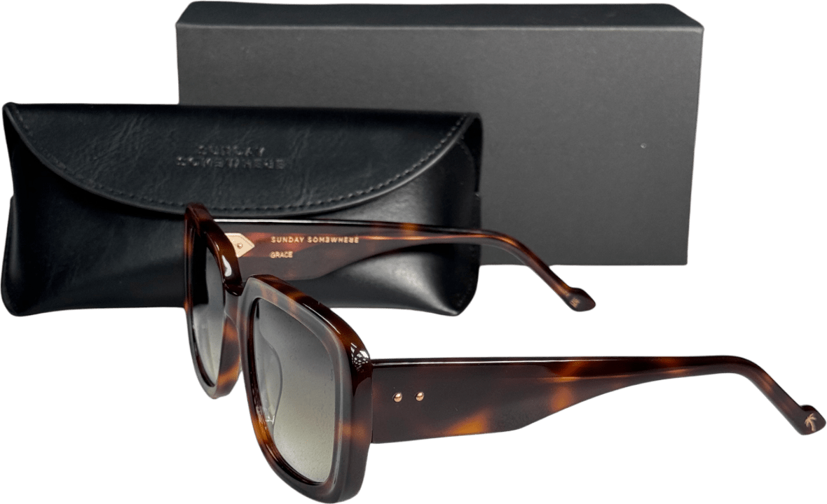 Sunday Somewhere Grace In Brown Havana Sunglasses With Case & Box - Reliked