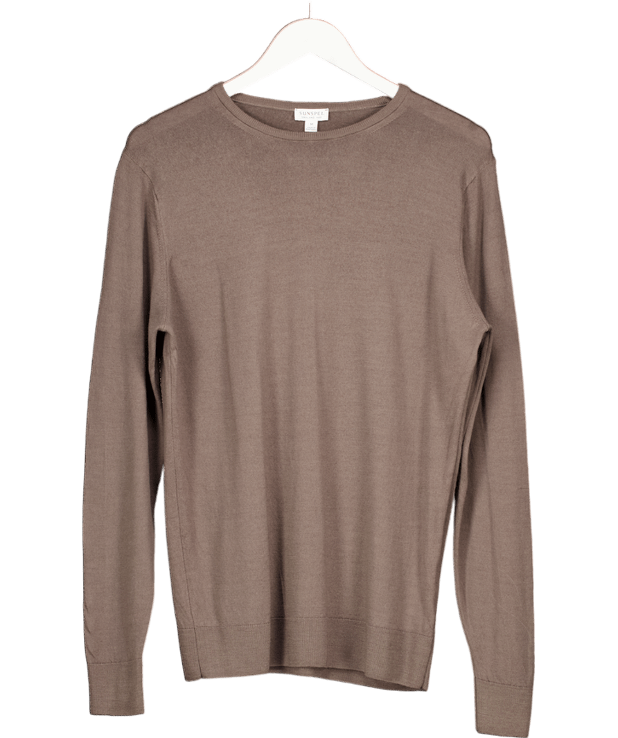 Sunspel Brown Extra‑fine Merino Crew Neck Jumper UK M - Reliked