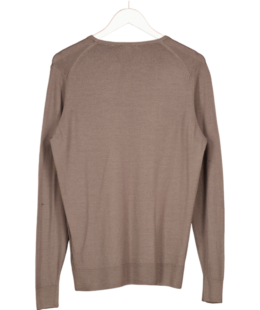 Sunspel Brown Extra‑fine Merino Crew Neck Jumper UK M - Reliked