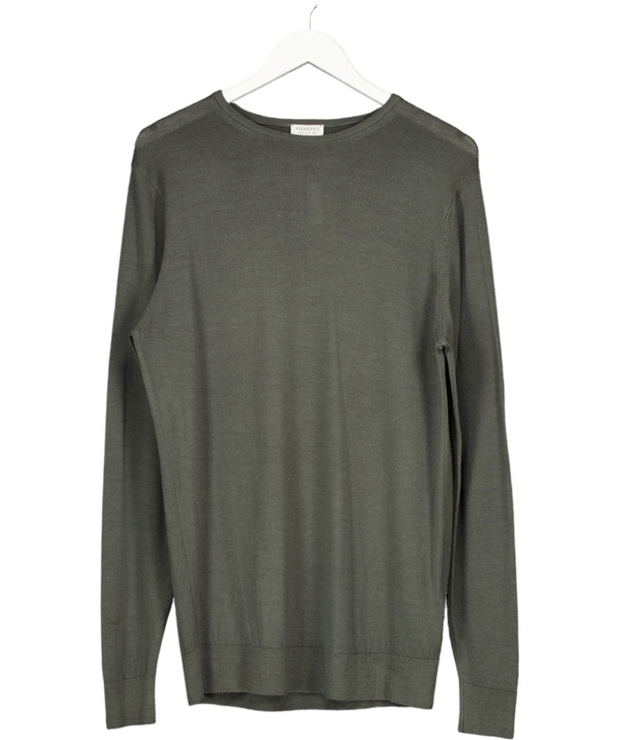 Sunspel Green Extra‑fine Merino Crew Neck Jumper UK M - Reliked
