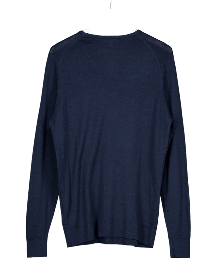 Sunspel Navy Blue Extra‑fine Merino Crew Neck Jumper UK M - Reliked
