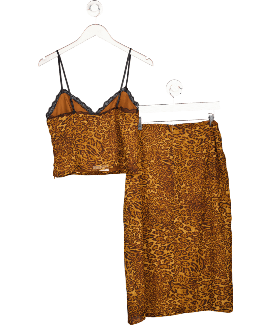 Superdown Brown 2 - piece Animal Print Chiffon Duchis Skirt And Cami Top Set UK M - Reliked