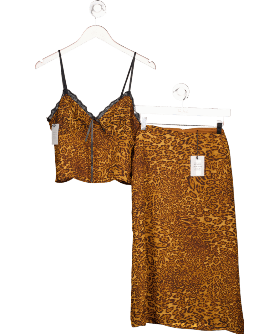 Superdown Brown 2 - piece Animal Print Chiffon Duchis Skirt And Cami Top Set UK M - Reliked