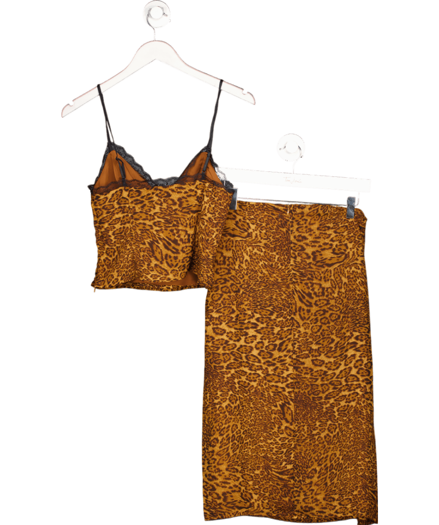 Superdown Brown 2 - piece Animal Print Chiffon Duchis Skirt And Cami Top Set UK S - Reliked